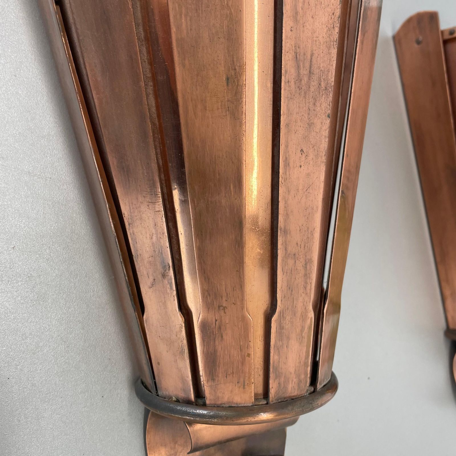 Set Of 2 Copper 25cm Gio Ponti Style Theatre Wall Light Sconces, Italy, 1950s photo buy