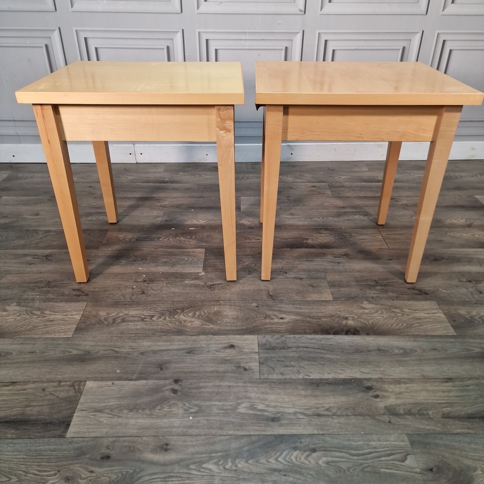 photo vintage Pair 2 Bedside Tables   Maple Veneer Drawers Lamp Side Cabinet Nightstands Retro
