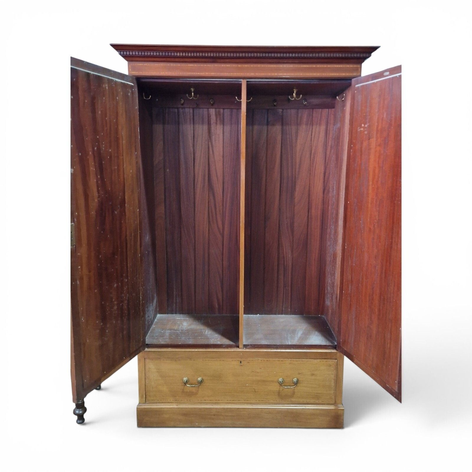 Antique Edwardian Inlaid Mahogany Double Wardrobe Oval Mirror Doors Cws photo buy