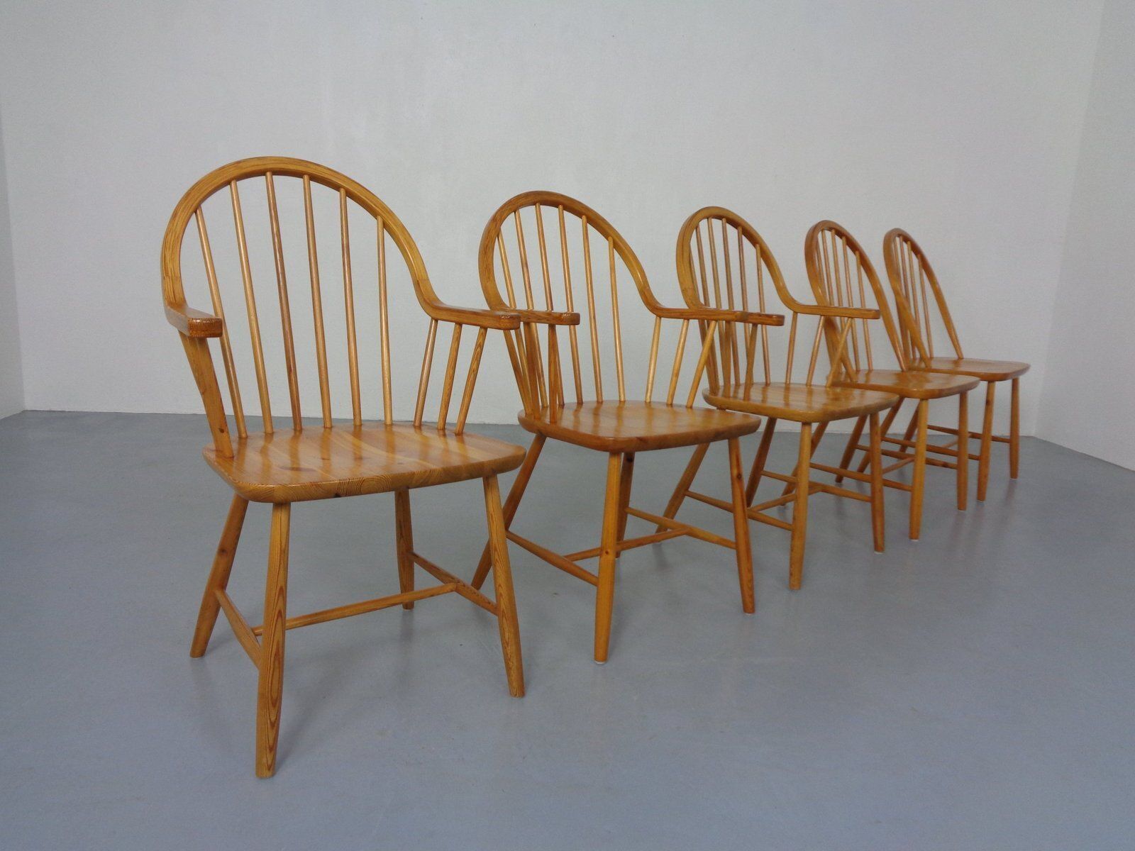 Danish Pine Chairs An Armchairs By Erik Ole Jørgensen For Tarm Stole Møbelfabrik, 1960s, Set Of 5