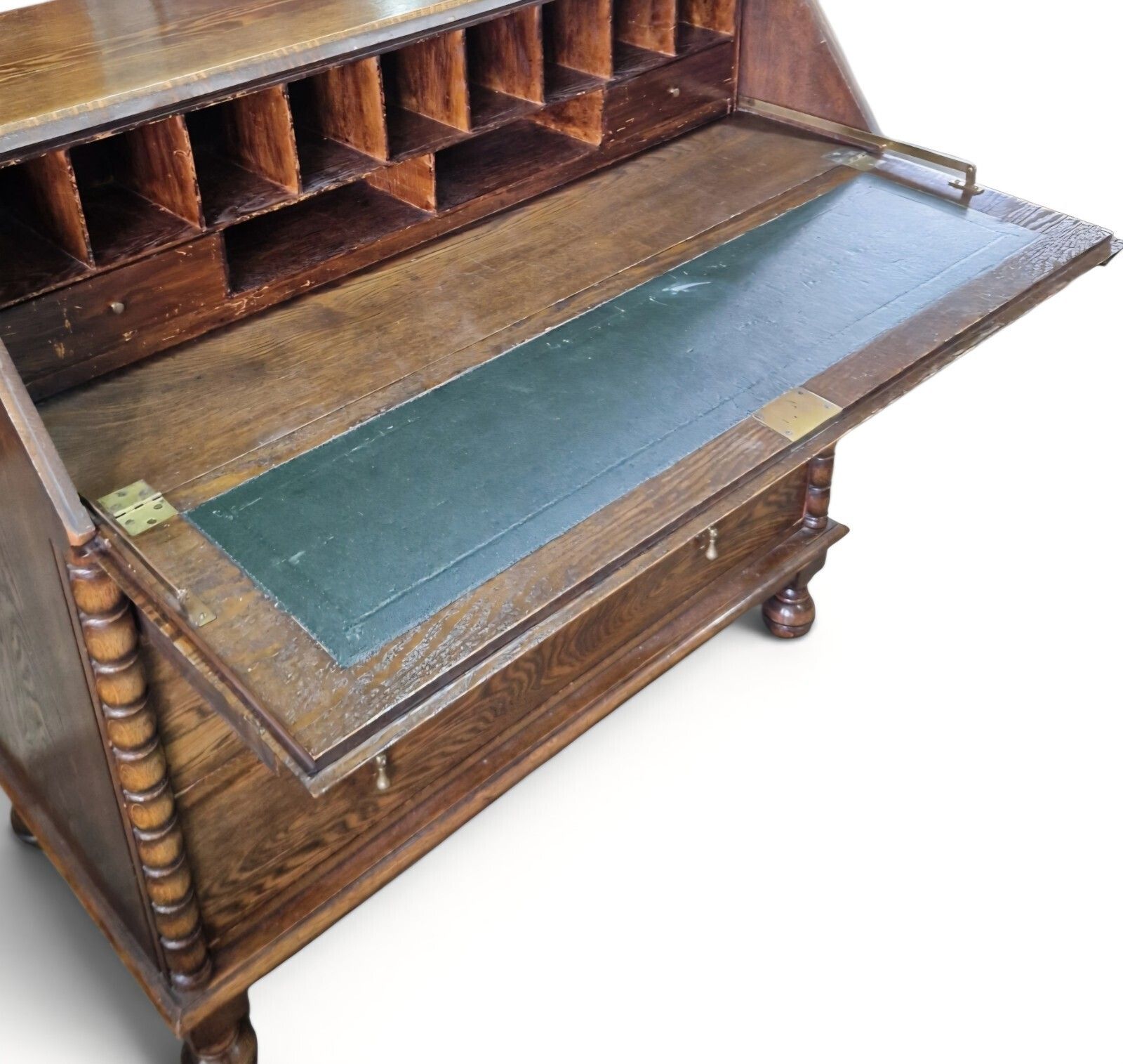 Antique Oak Bureau Writing Desk Fall Front Cabinet Drawers Old English Style photo vinterior