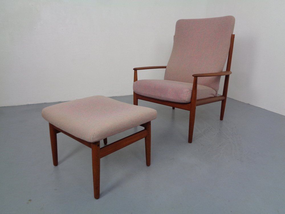 Set Of Teak High Back Chair And Ottoman By Grete Jalk For France & Son, Denmark, 1960s photo furniture