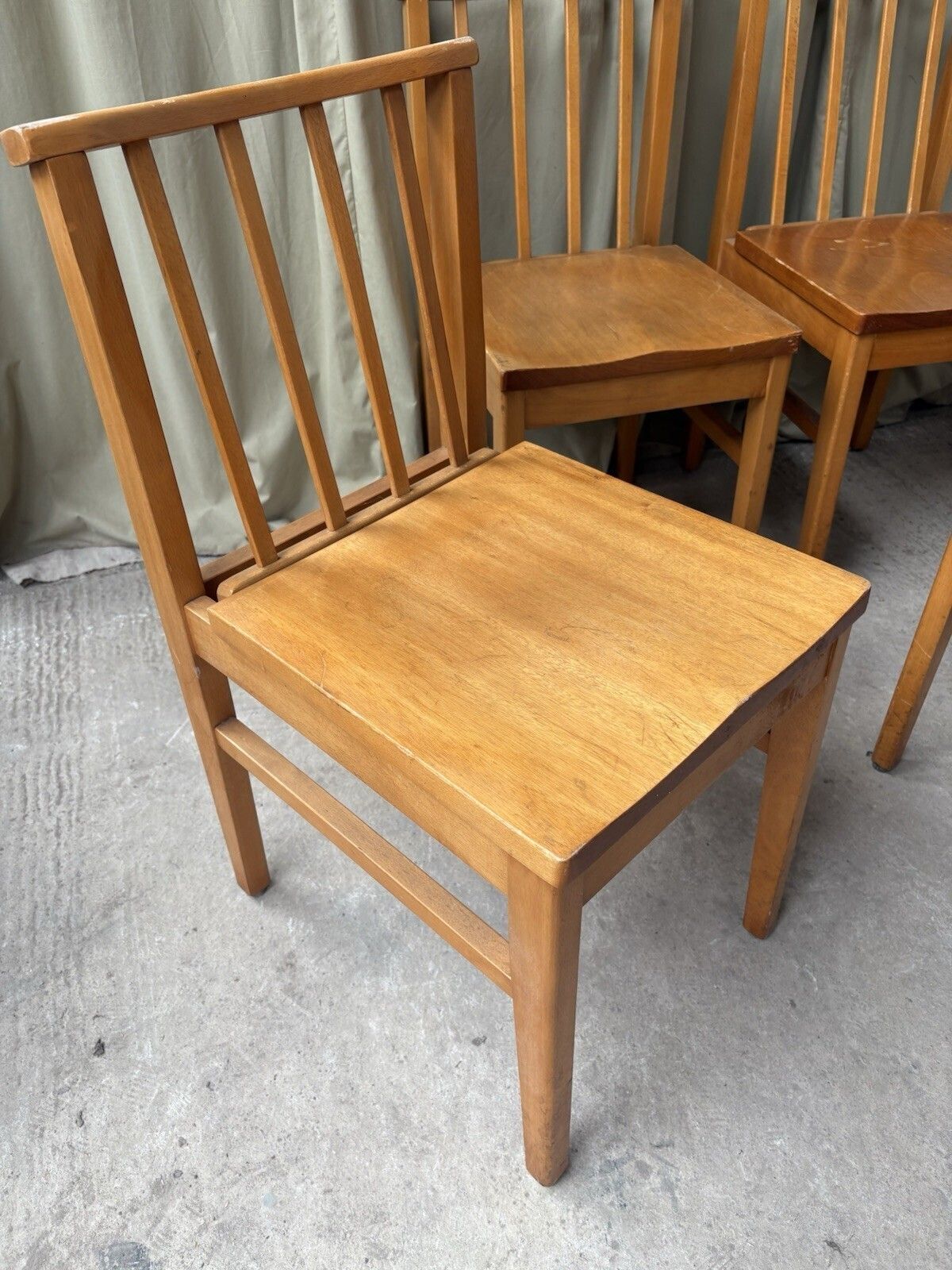 Vtg Mid Century Set Of 4 Solid Beech Church Dining Chairs Scandi Danish R1201 photo Furniture