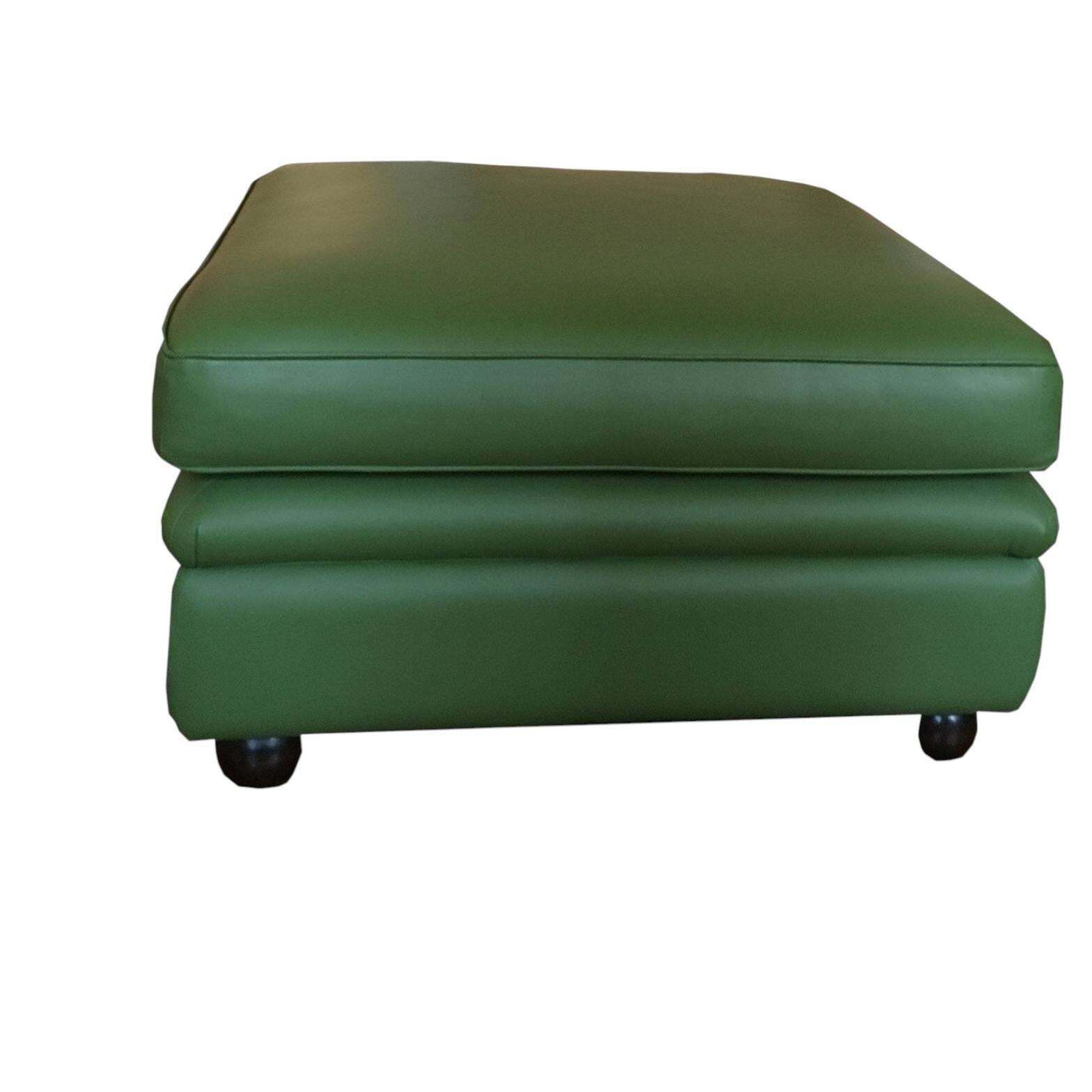 Pouf carré en cuir vert, pieds sphériques laqués noirs, Italie, Post-Modern