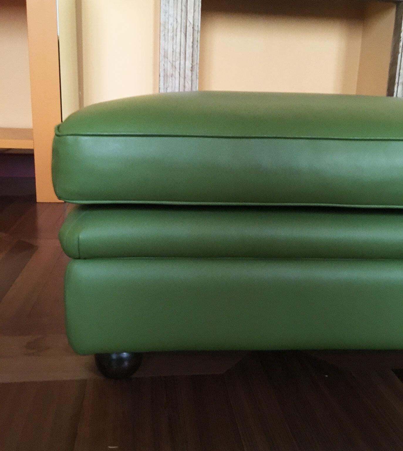 Italy Post Modern Green Leather Squared Pouf With Black Spherical Lacquered Feet photo 1939.0