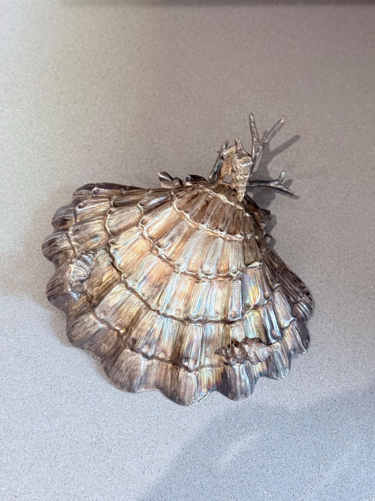 photo for sale Franco Lapini Signed Silver Plated Shell Dish With Seahorse And Starfish Gilded