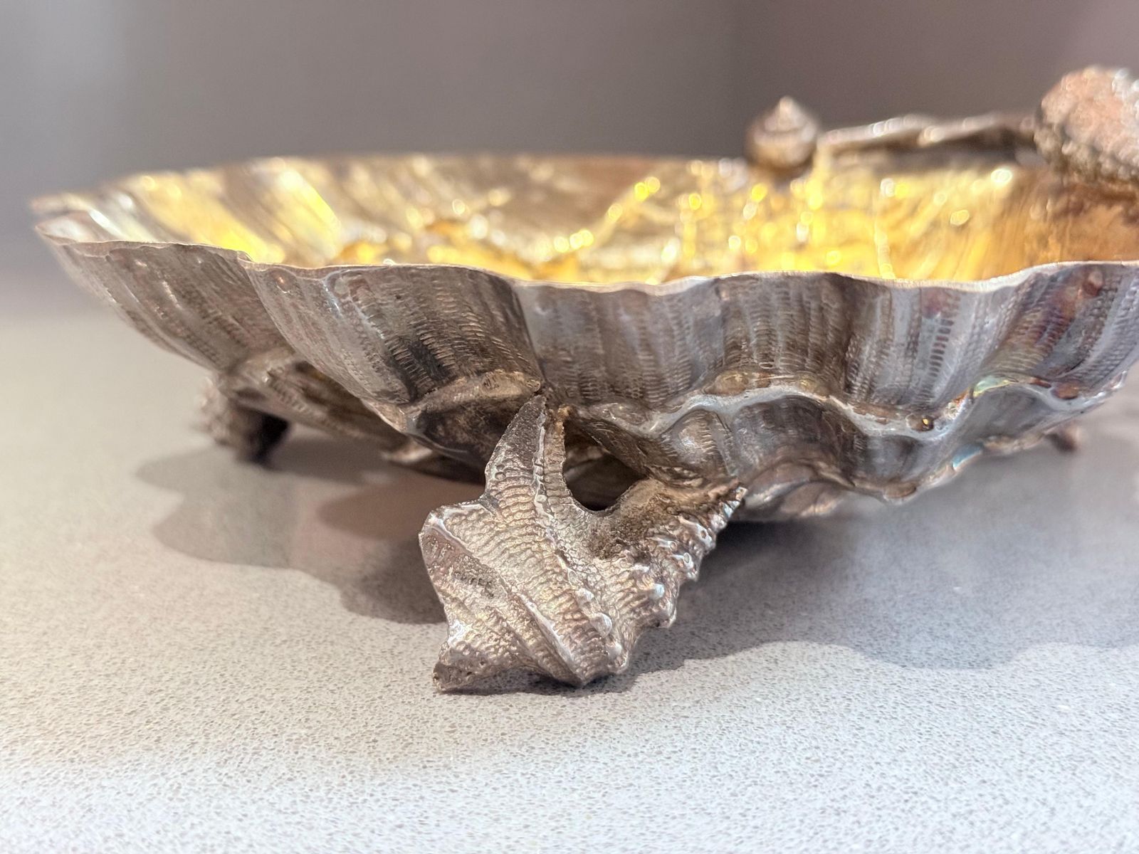 photo vintage Franco Lapini Signed Silver Plated Shell Dish With Seahorse And Starfish Gilded