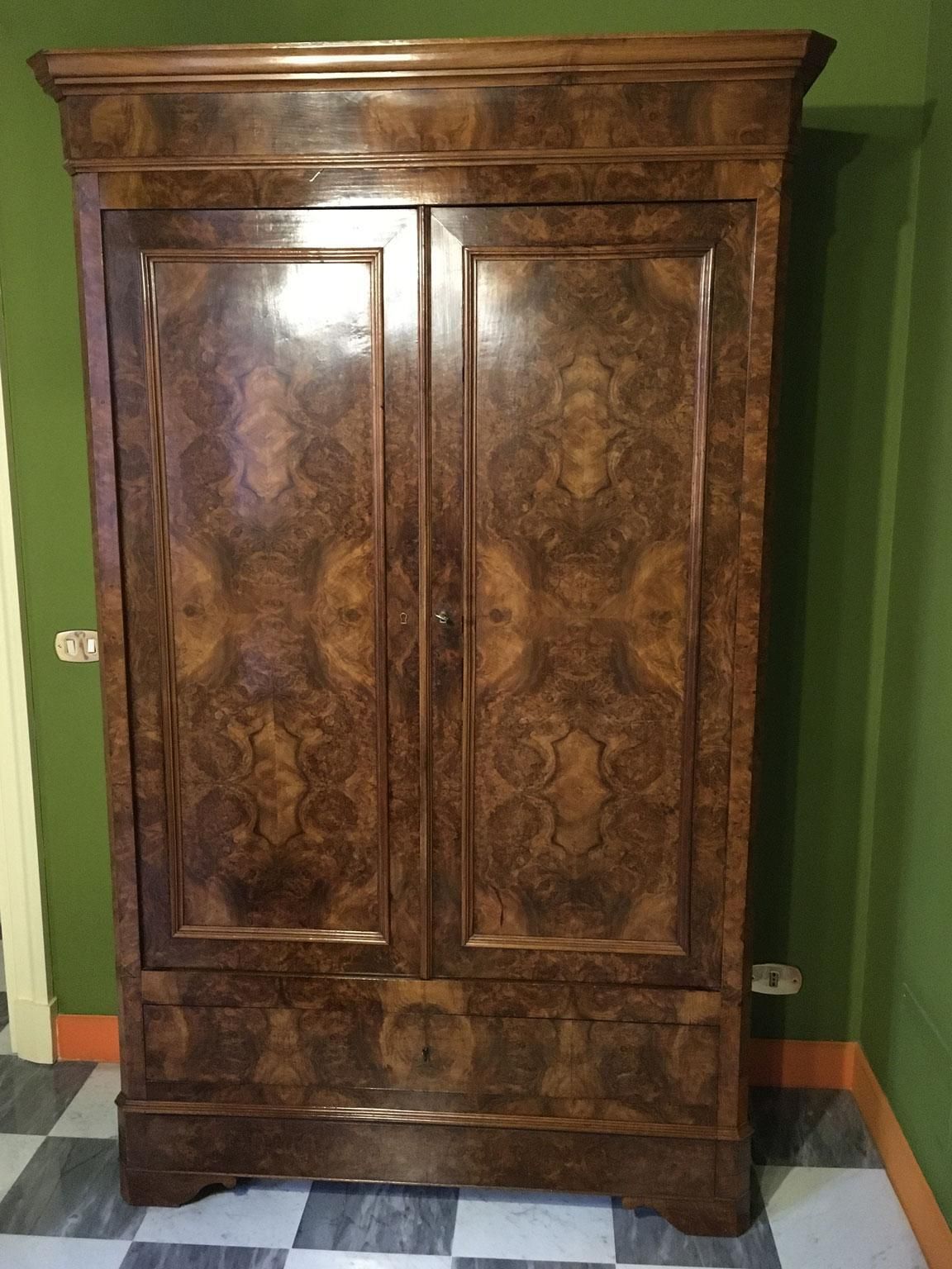 Italy Mid  19th Century Walnut Olive Wood Neoclassical Storage Cabinets Armoires photo for sale