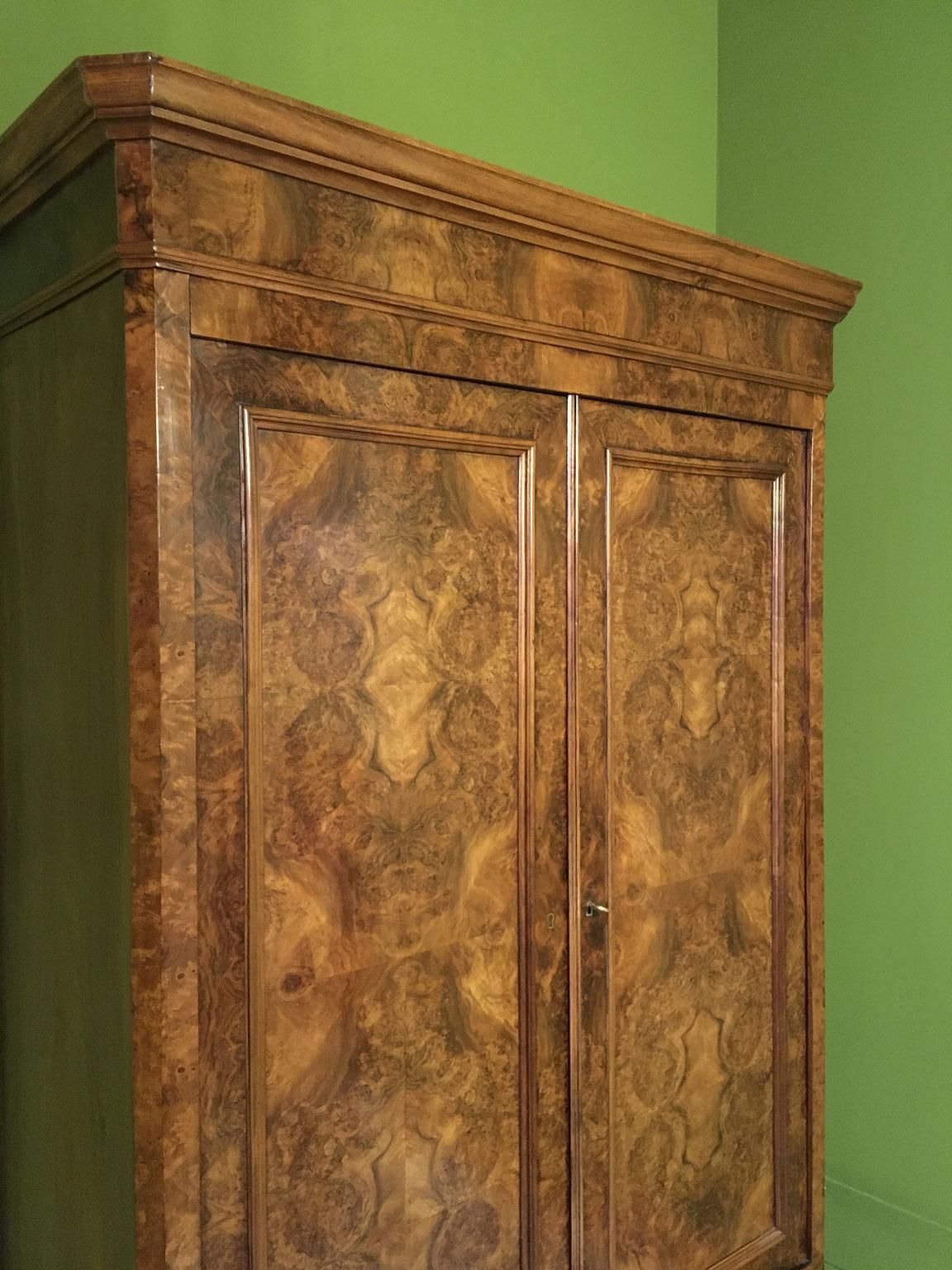 photo vintage Italy Mid  19th Century Walnut Olive Wood Neoclassical Storage Cabinets Armoires