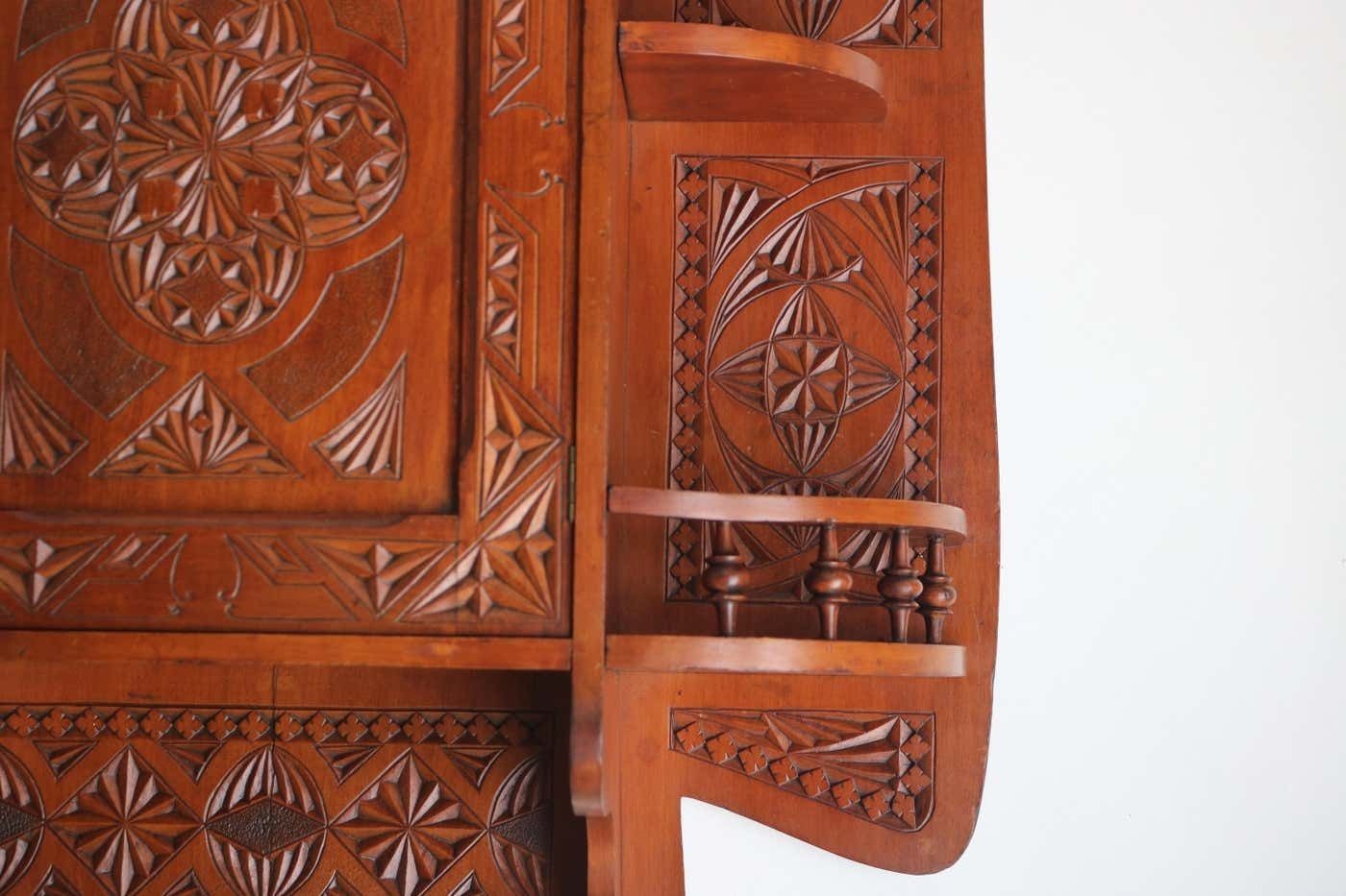 Antique Dutch Arts & Crafts Chip Carved Wall Cabinet 1910 Folk Art Wood Carved photo buy
