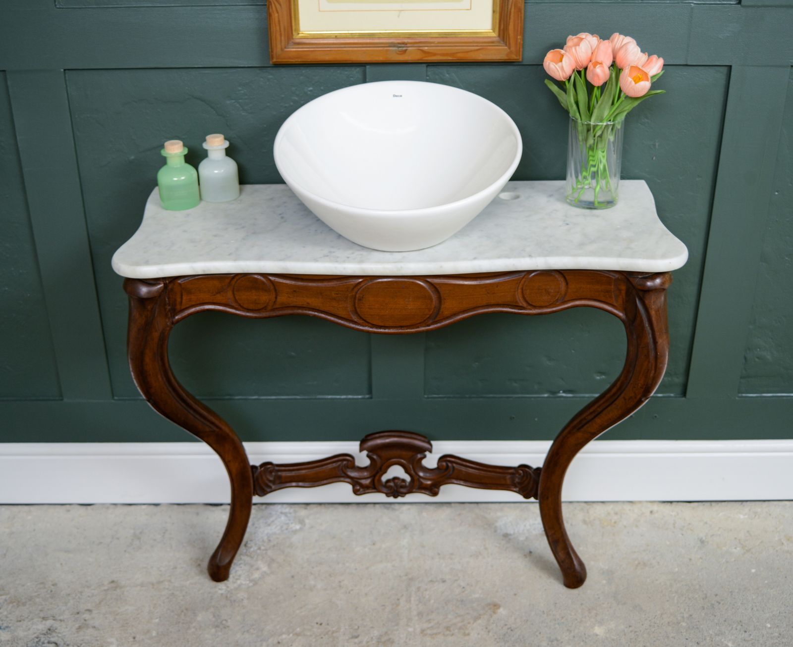 Antique Mahogany Marble Bathroom Vanity Unit With Sink   Sku 197 photo buy