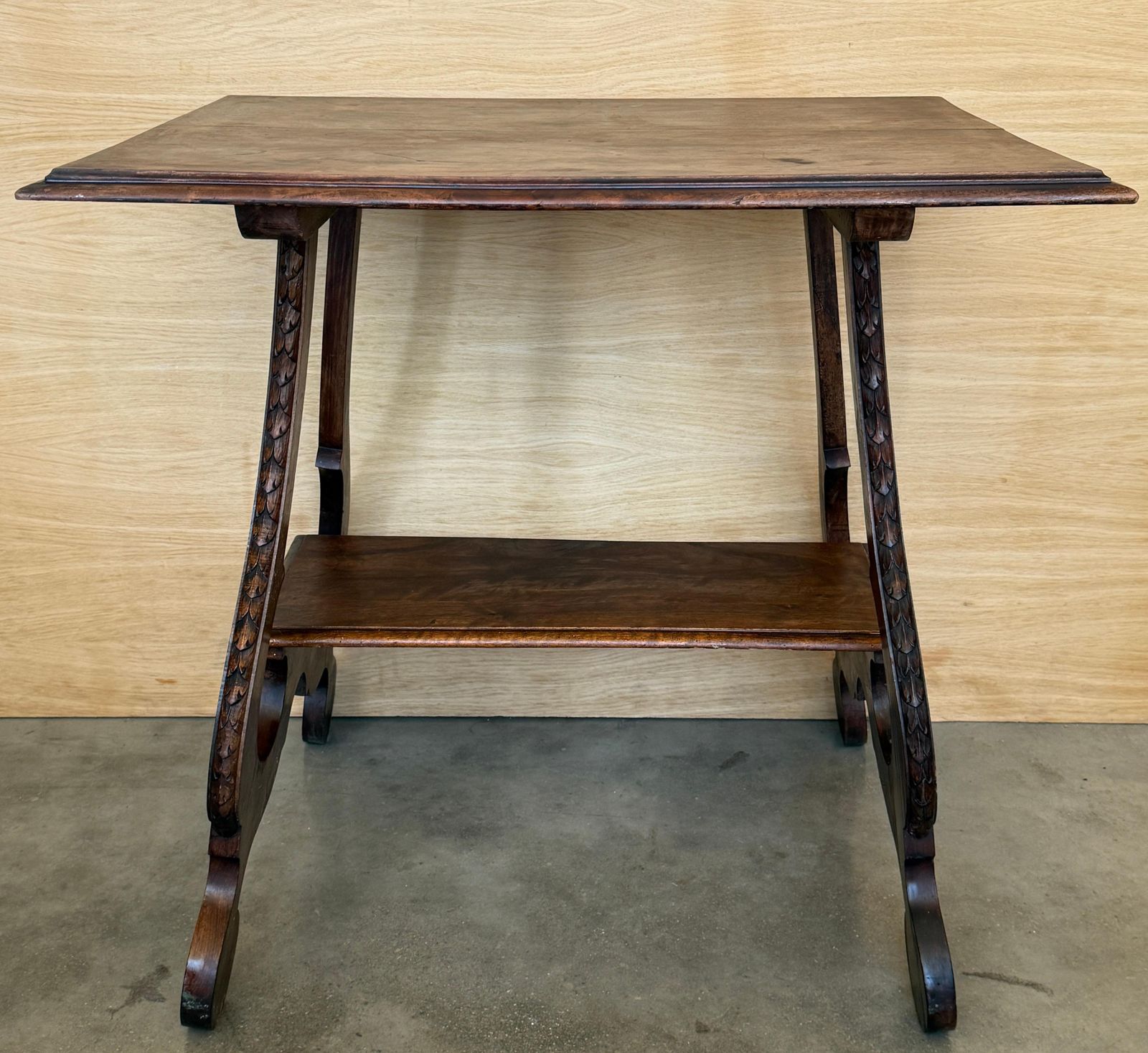 Antique Spanish Carved Wood Console Table With Low Shelve  1 photo furniture