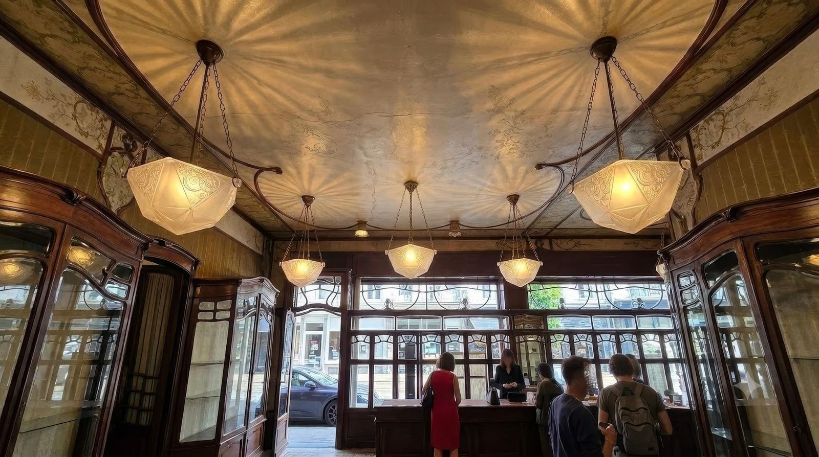 French Art Deco Geometric Pressed Glass Pendant Light, 5 Available photo furniture