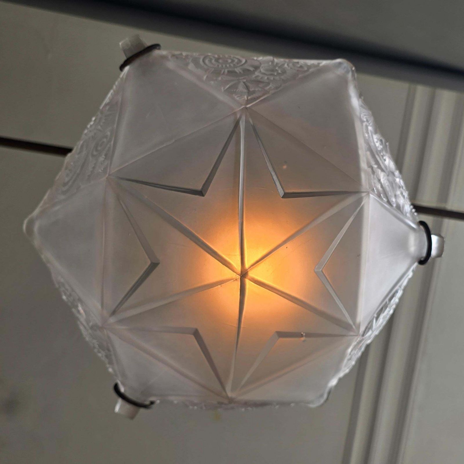 French Art Deco Geometric Pressed Glass Pendant Light, 5 Available photo vinterior