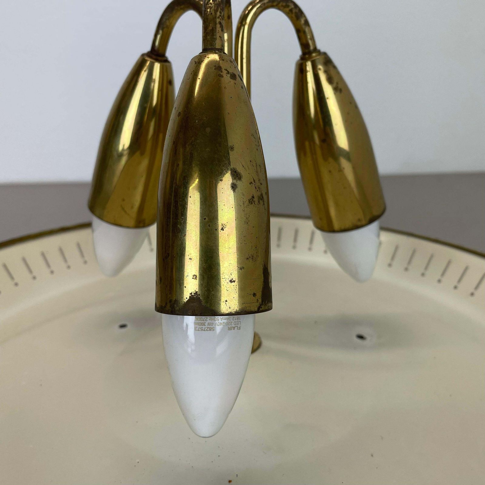 photo furniture Unique Round Brass Gino Sarfatti Style Ceiling Light Flushmount, Italy 1950s