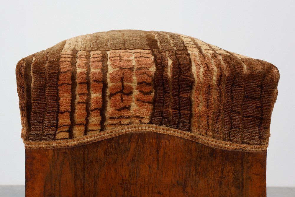 Art Deco Walnut Ottoman With Velvet Upholstery, Italy, 1920s photo vintage