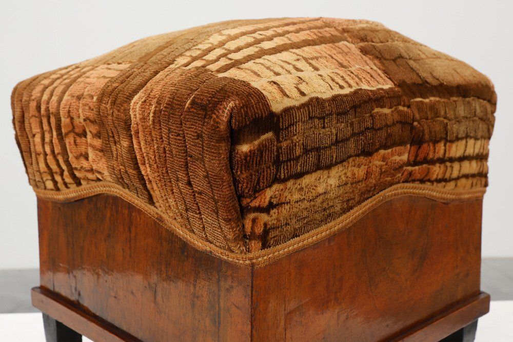 photo furniture Art Deco Walnut Ottoman With Velvet Upholstery, Italy, 1920s