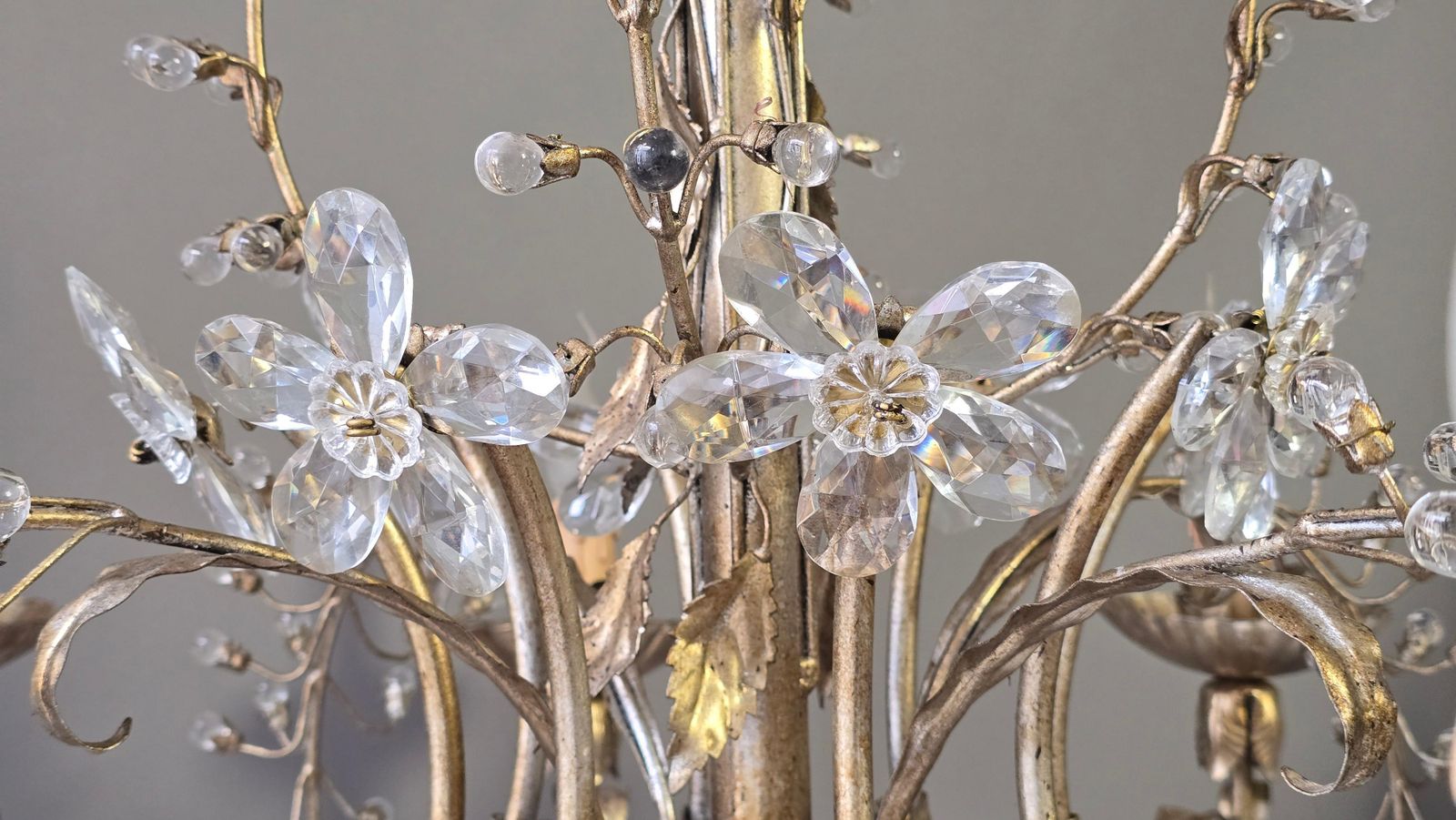 Lighting Large Mechini Florence Gilt Iron And Crystal Floral Chandelier, Italy photo