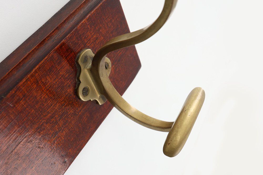 Art Nouveau Coat Rack In Brass And Oak, France, 1900s photo buy