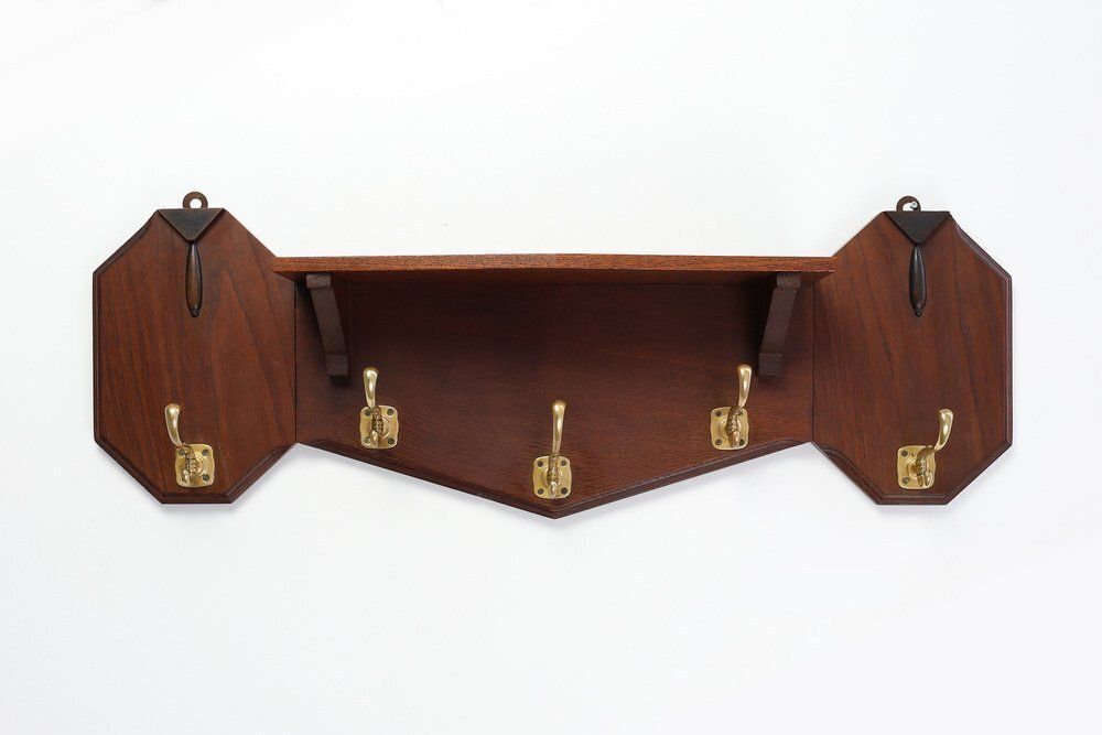 photo furniture Art Deco Coat Rack In Oak And Copper, Belgium, 1920s
