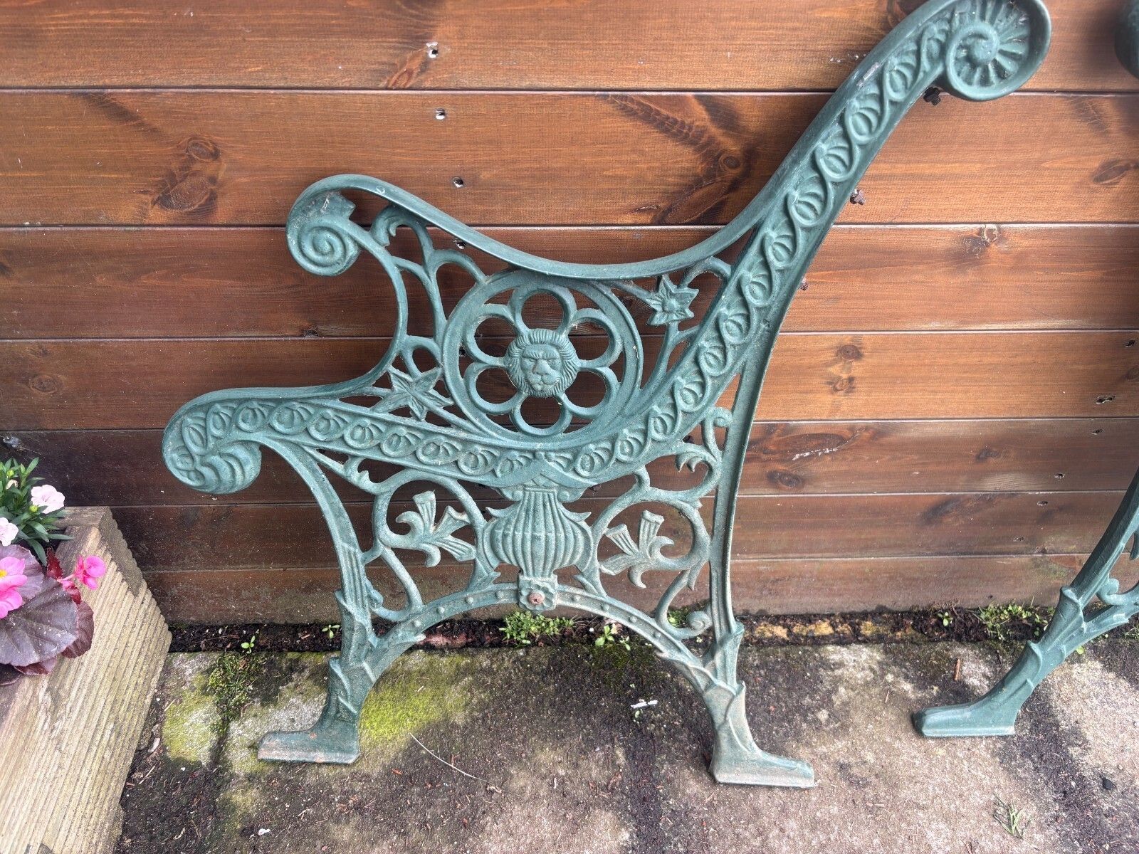 Pair Of Vintage Large Green Painted Bench Ends photo furniture