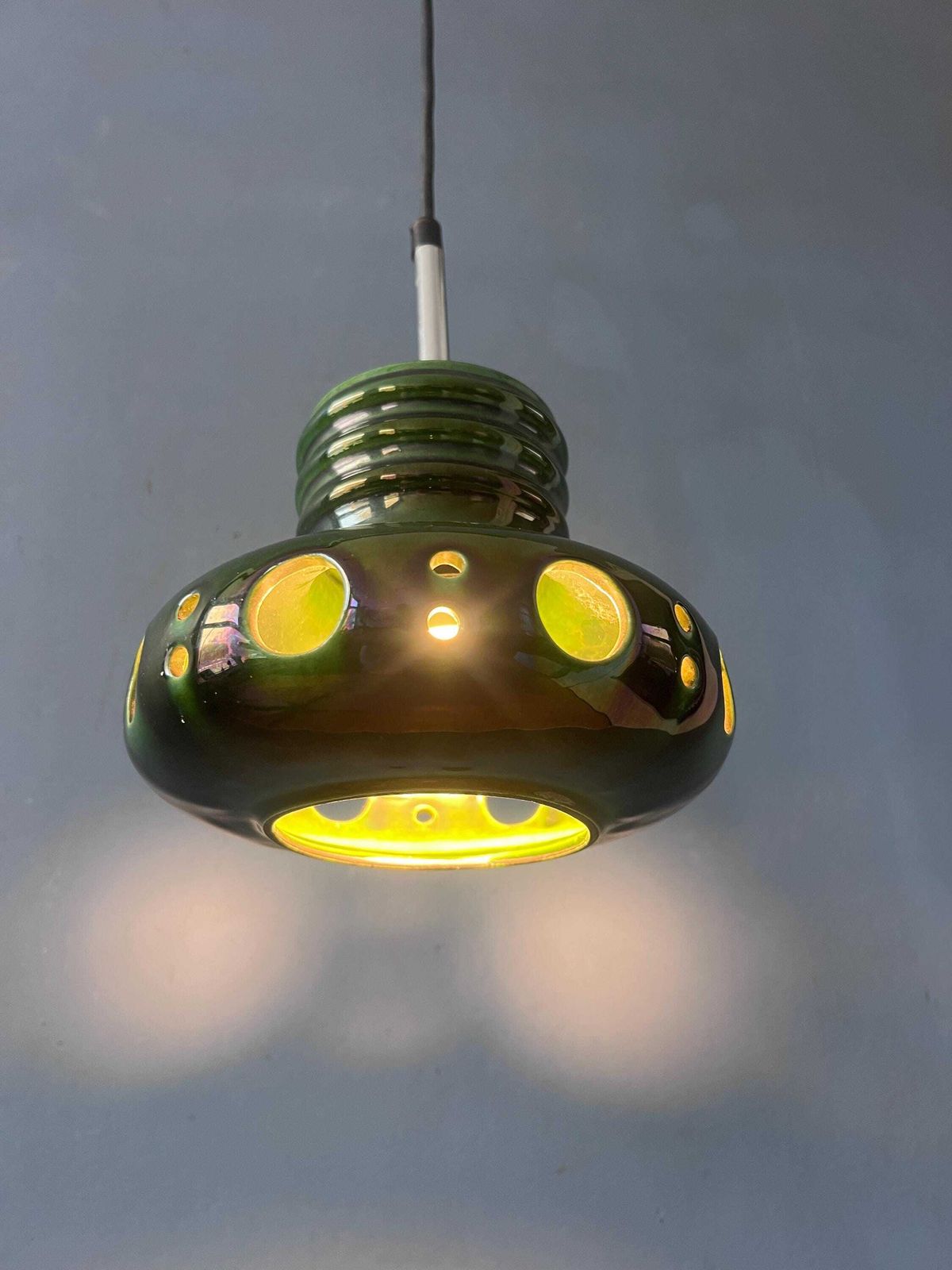 Mid Century Green Ceramic Pendant Light   West Germany Hanging Lamp