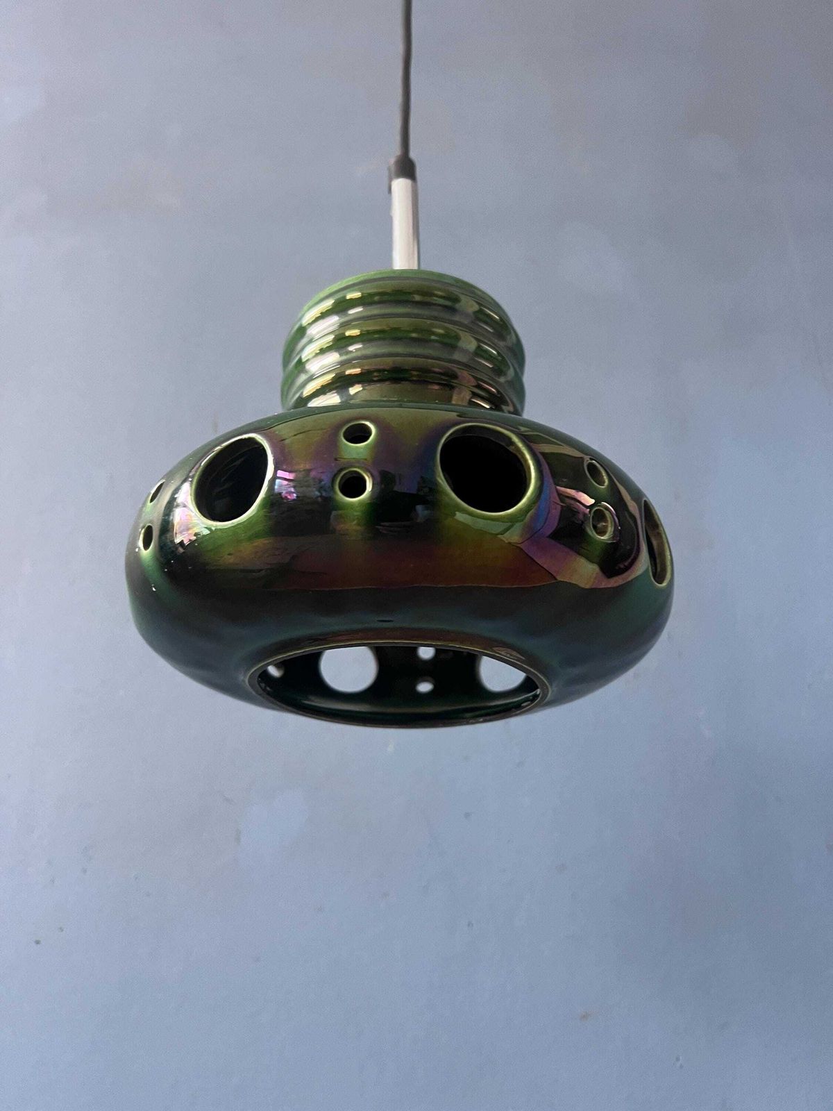 Mid Century Green Ceramic Pendant Light   West Germany Hanging Lamp photo vinterior
