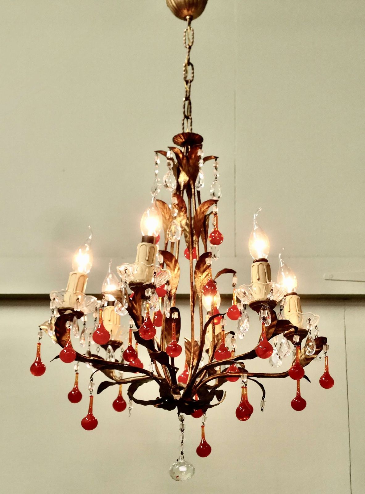 Large French Chandelier Hung With “Lipstick” Red Teardrops This Is An Amazing Piece photo vinterior