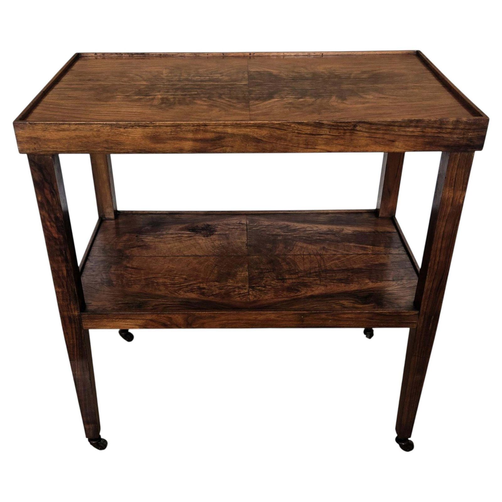1950s Art Deco Mid Century Italian Burl Wood Brass Dry Bar Cabinet Liquor Cart