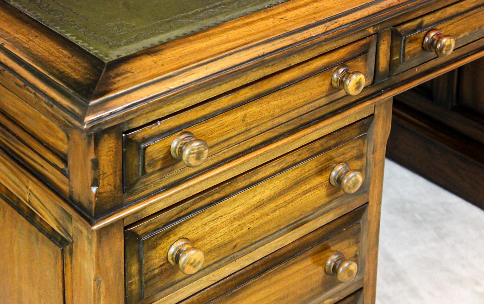 photo for sale Large Antique Solid Mahogany Twin Pedestal Partners Leather Top Writing Desk