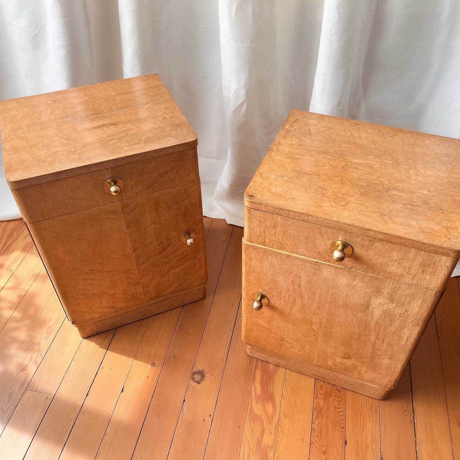 A Pair Of Art Deco Birds Eye Bedside Cabinets photo furniture