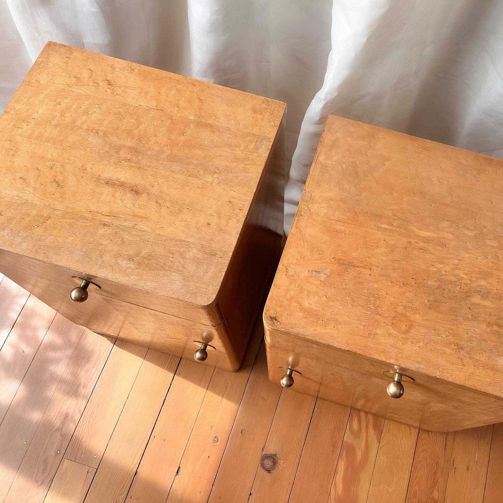 A Pair Of Art Deco Birds Eye Bedside Cabinets photo for sale