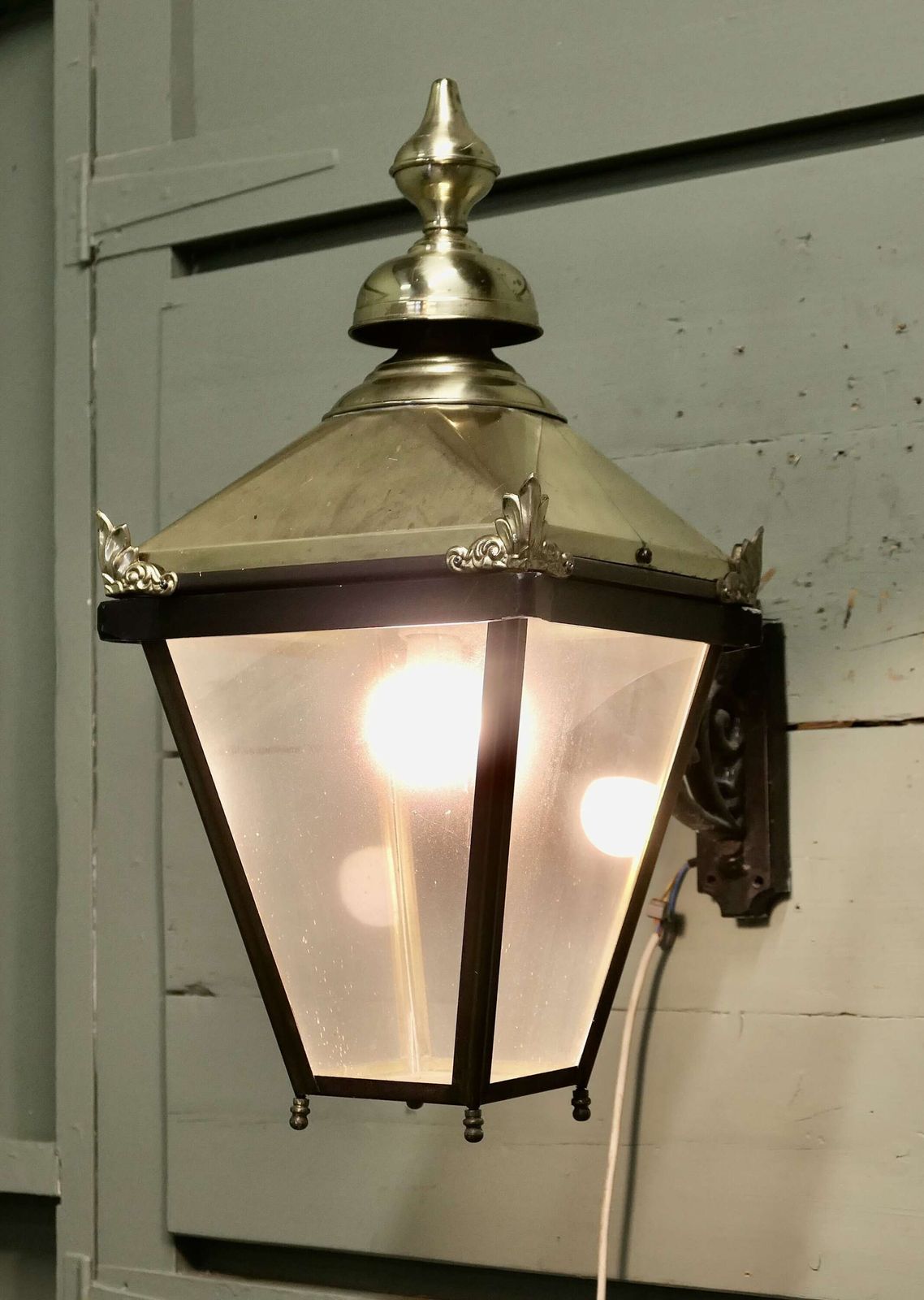 Large Brass Wall Hung Lantern There Are Three Of These Old Wall Lights photo vinterior