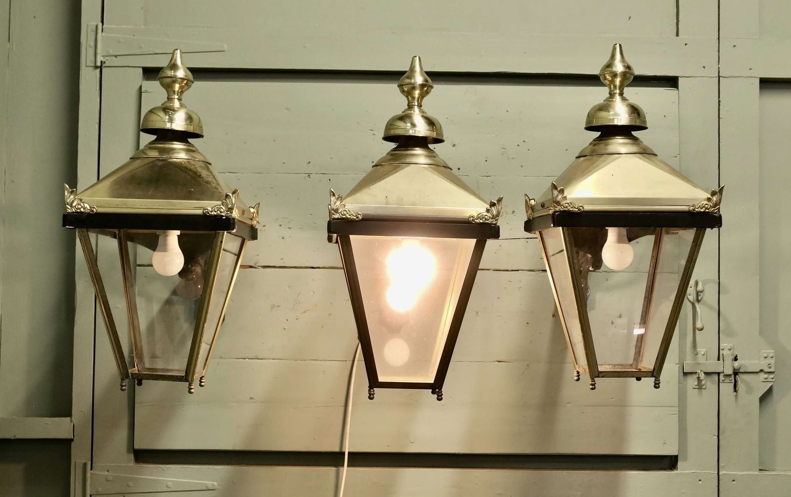 Large Brass Wall Hung Lantern There Are Three Of These Old Wall Lights photo vintage