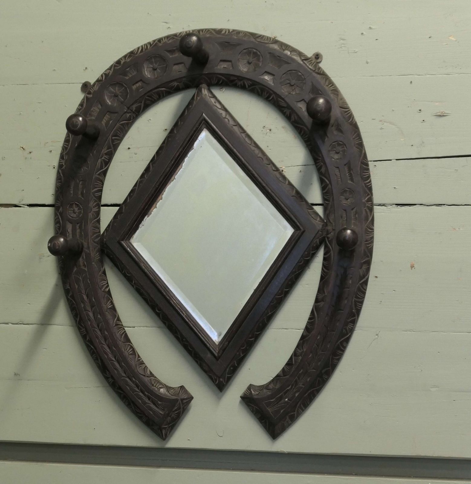 Gothic Horseshoe Coat And Tack Rack With Mirror A Very Fine Quality Piece Made