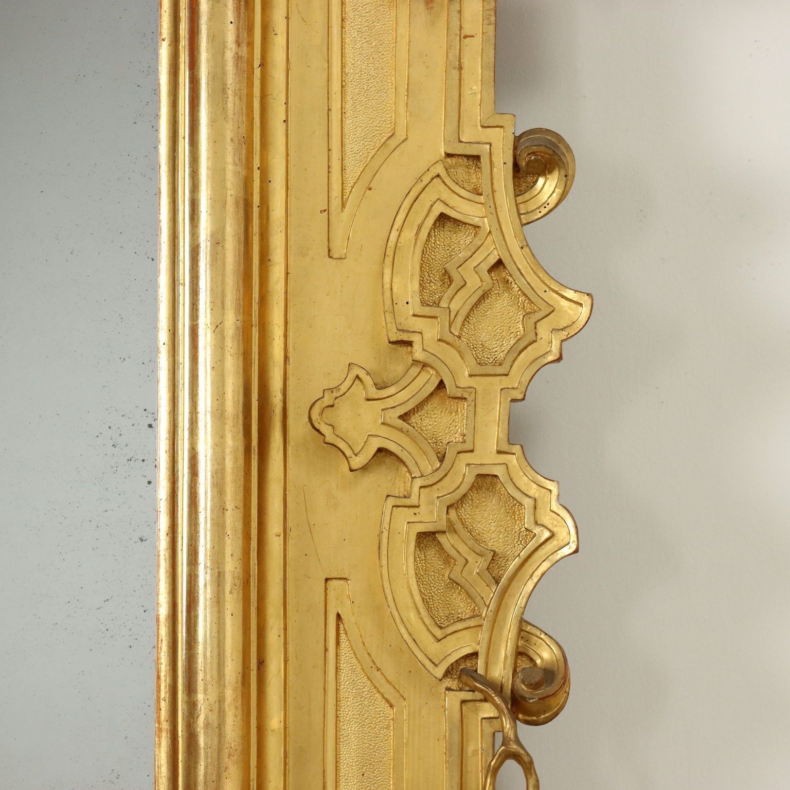 Grand miroir d'époque Umbertino en pin suisse, Italie, XIXe siècle photo vintage