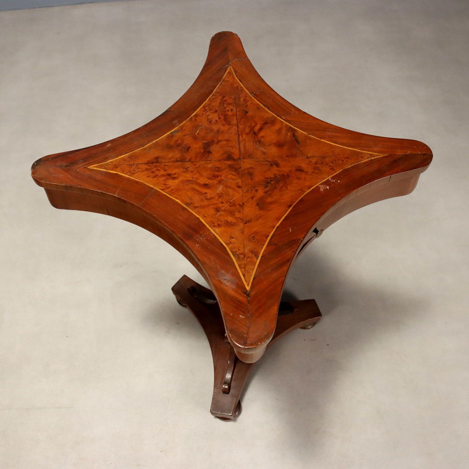 Small Antique Table Empire Walnut Maple Inlays XIX Century photo Furniture