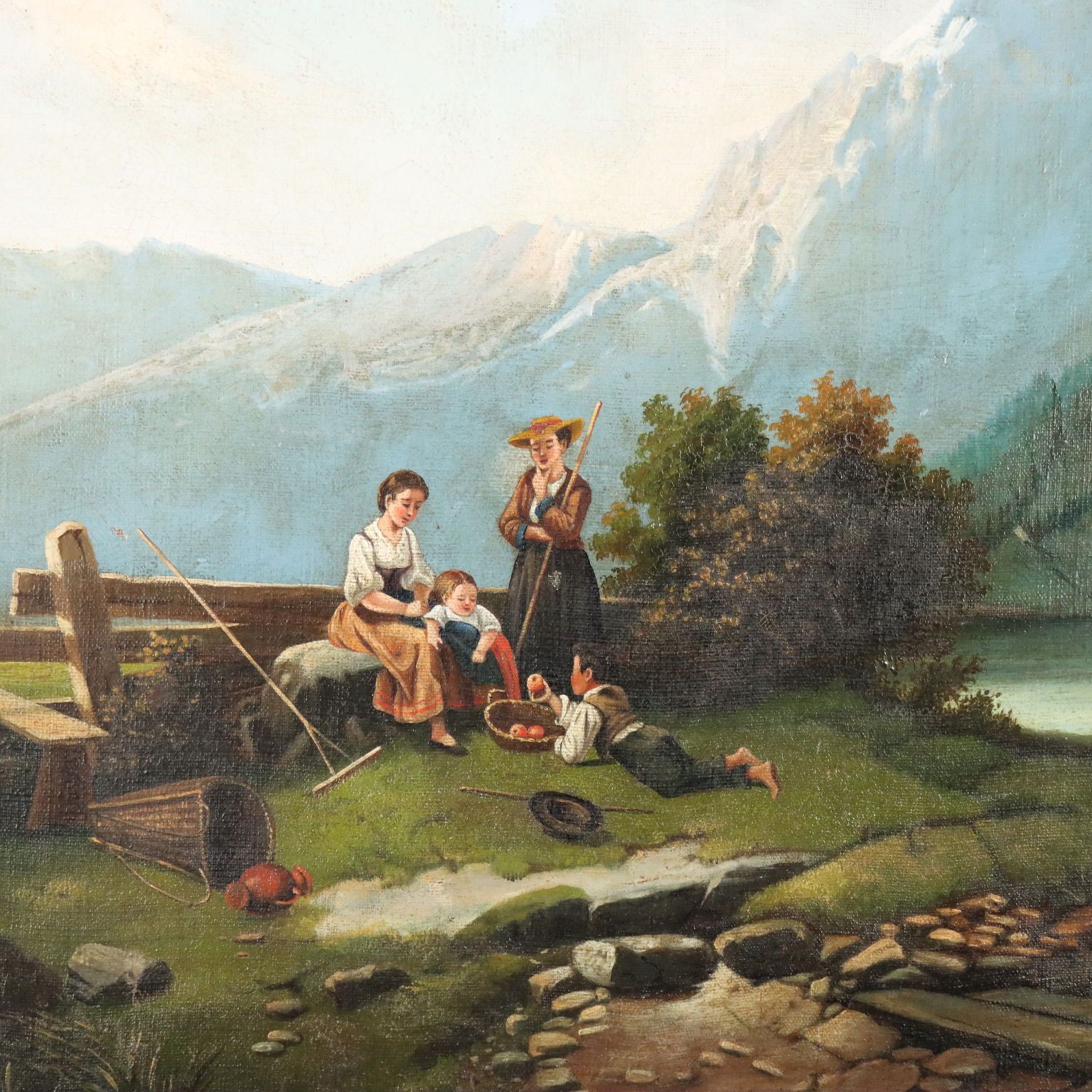 Antique Painting Mountain Landscape Oil On Canvas 1874 photo for sale