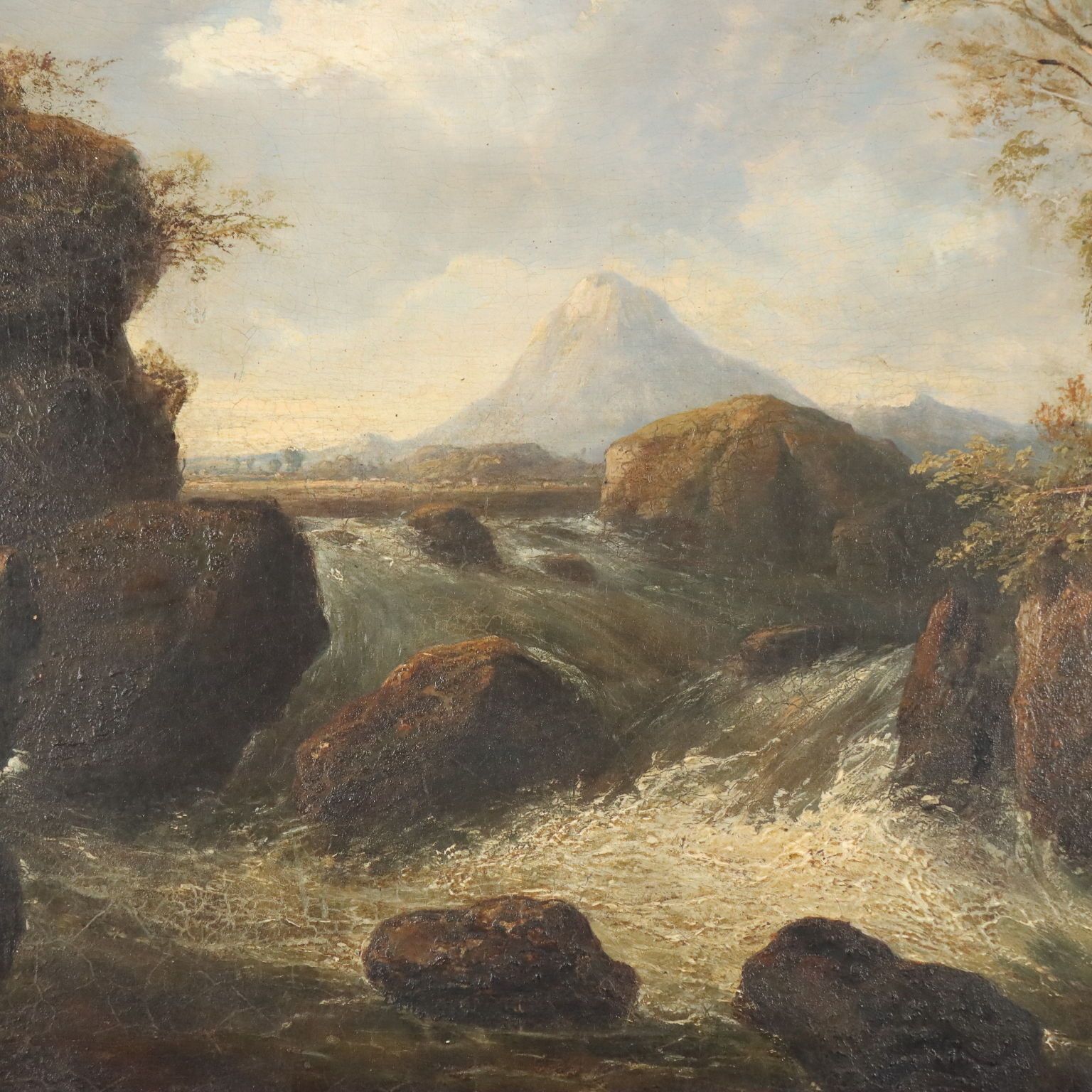 Antique Painting Landscape With River Oil On Canvas XIX Century photo for sale