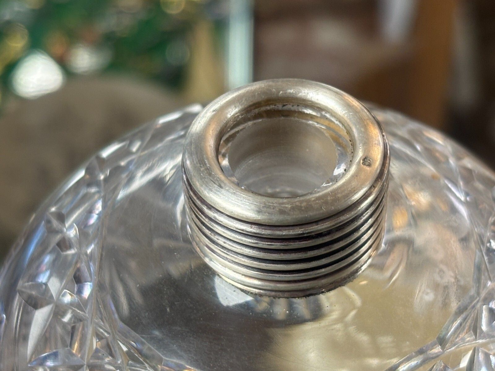 65.0 Antique 1914 Sterling Silver & Cut Glass Perfume/ Vanity Bottle. photo