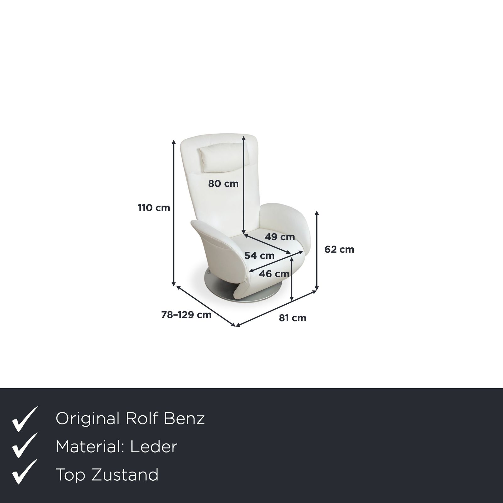 Rolf Benz L-SE-L 572 Fauteuil, Leer, Crèmewit, Manuele Functie, Relaxfunctie photo furniture