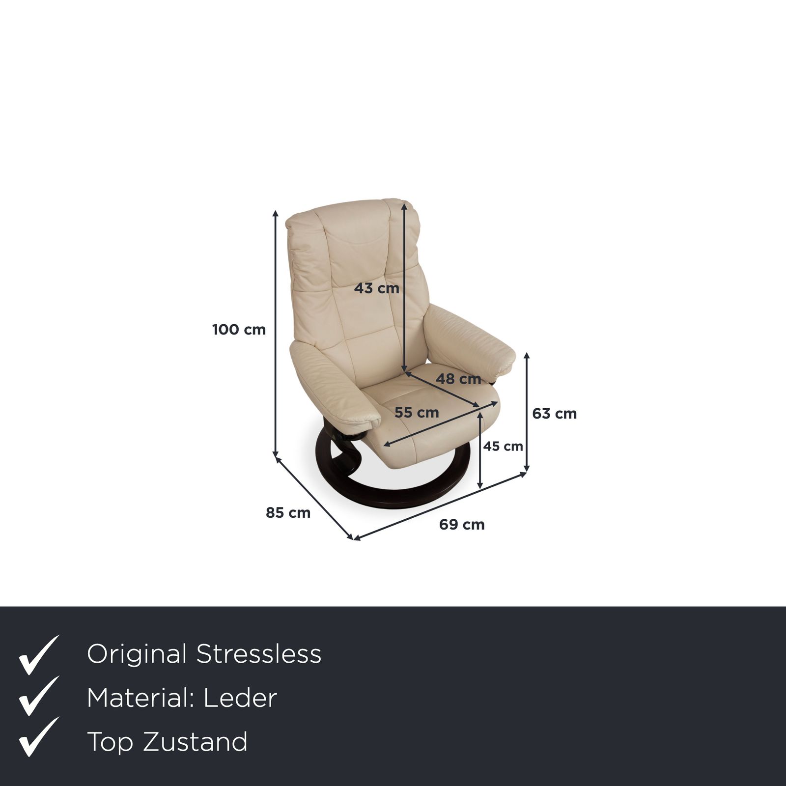 Fauteuil Stressless Mayfair en cuir, crème beige coquille d'œuf photo furniture