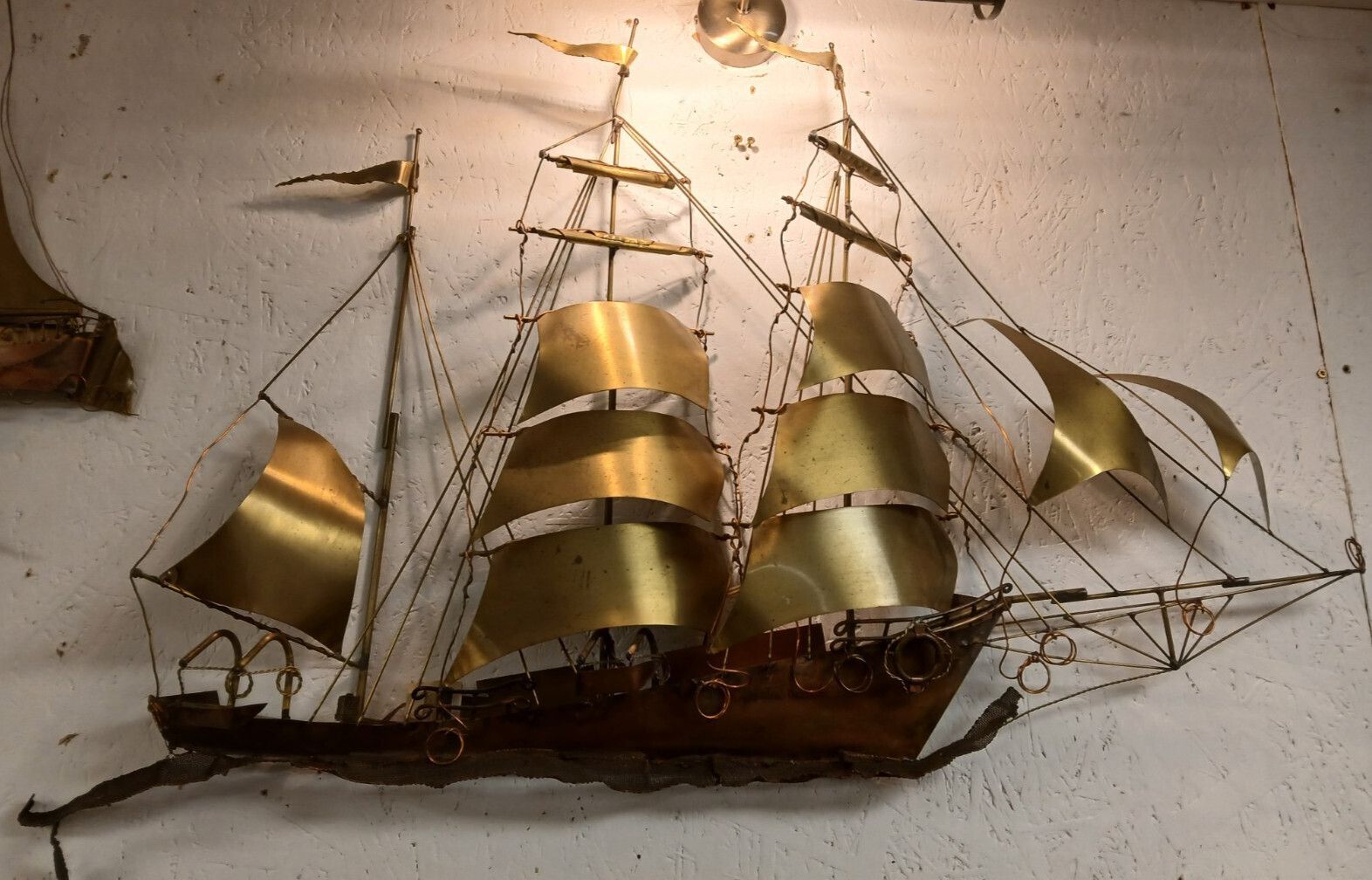 Mid Century Large Daniel D'haeseleer Sailing Vessel Wall Art/ Light  Signed.