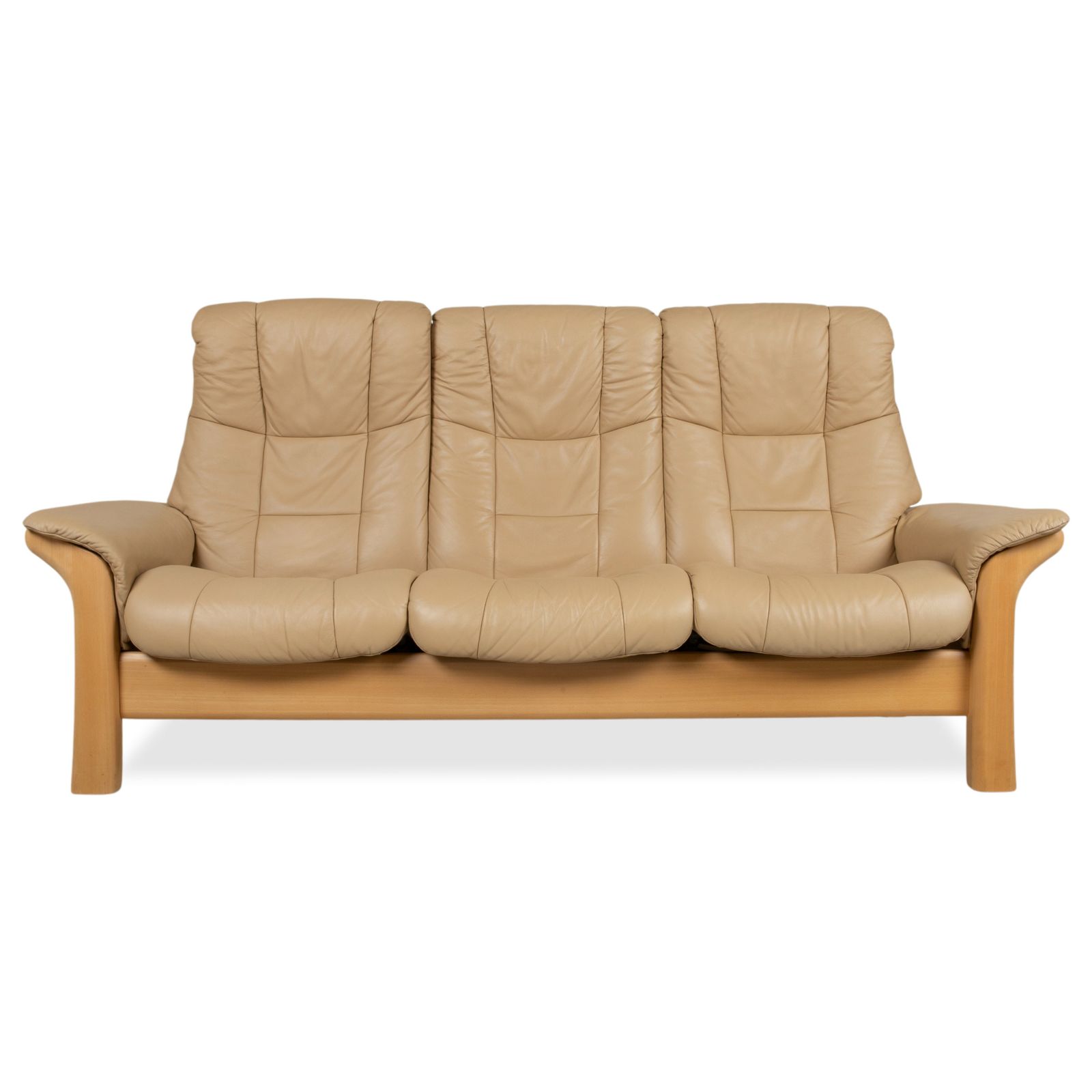 Canapé Stressless Windsor 3 places en cuir et bois, beige crème