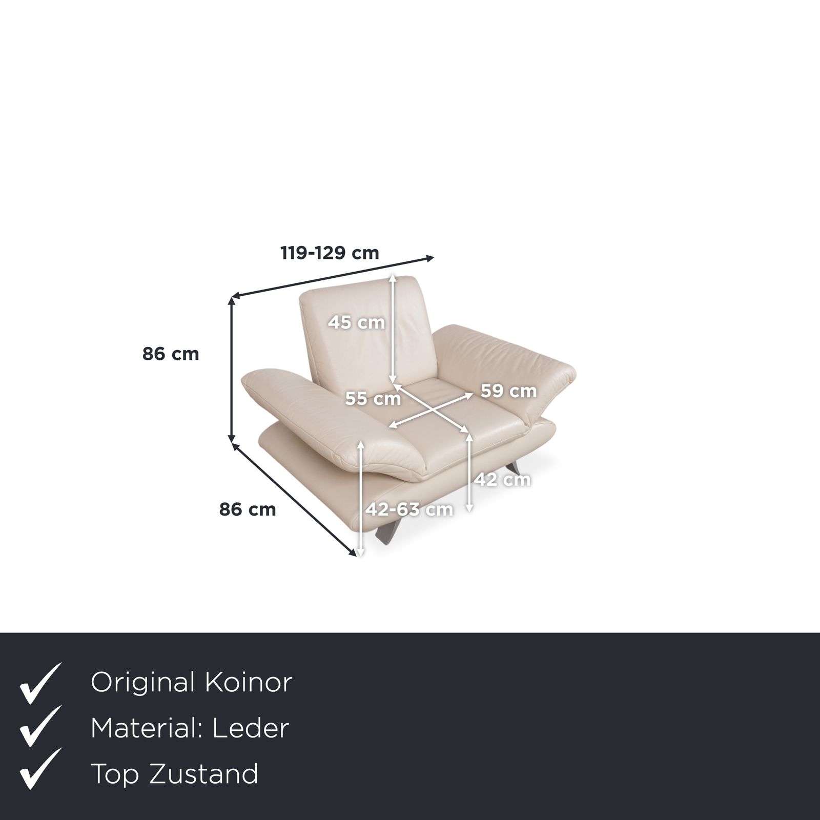 Koinor Rossini Leren Fauteuil Crème Handmatige Functie photo furniture