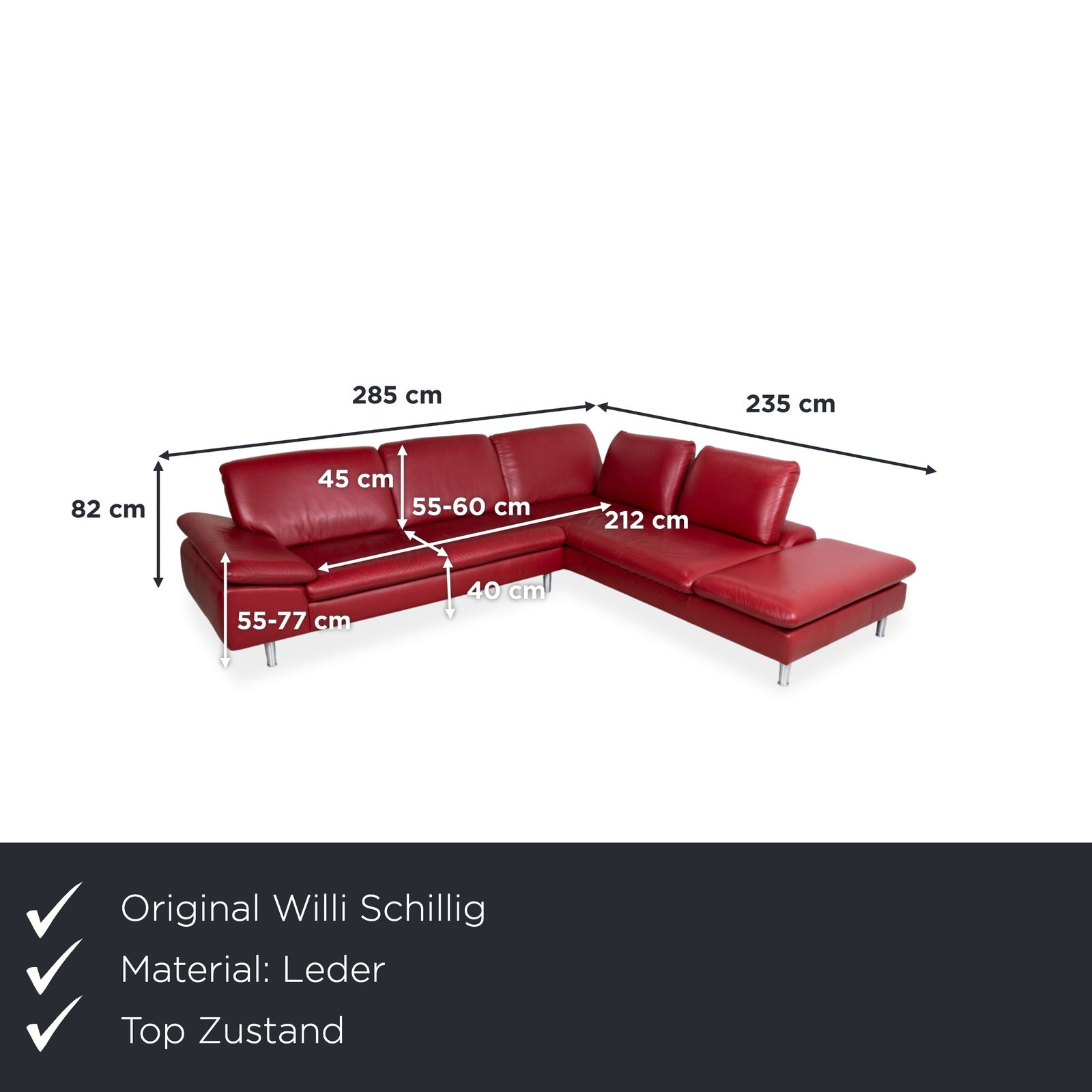 Willi Schillig Loop Leather Corner Sofa Red Manual Function photo furniture