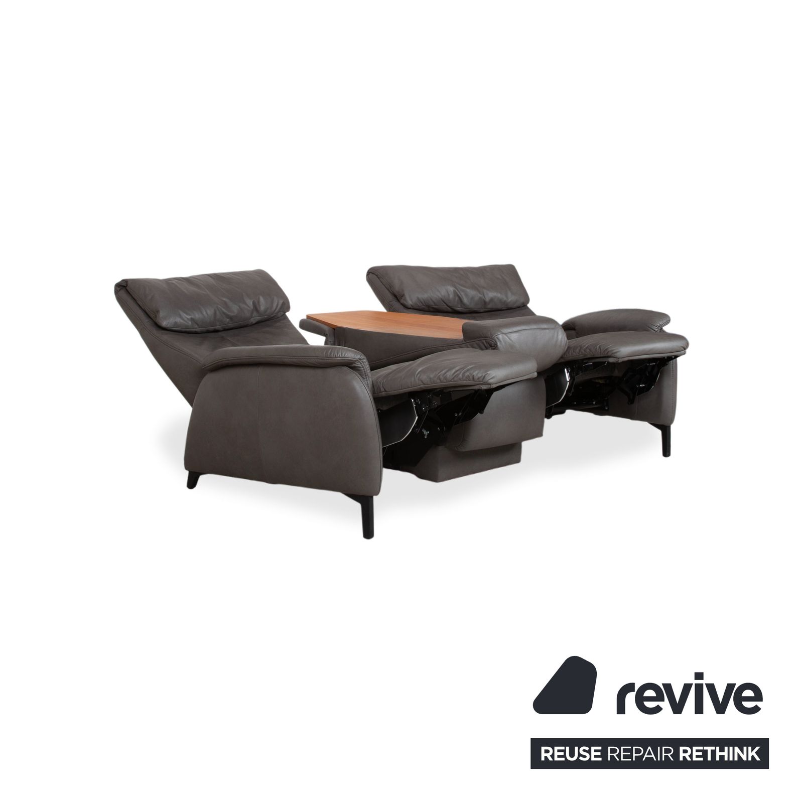 Himolla Trapez Leather Three Seater Grey Anthracite Manual Function Sofa photo vinterior