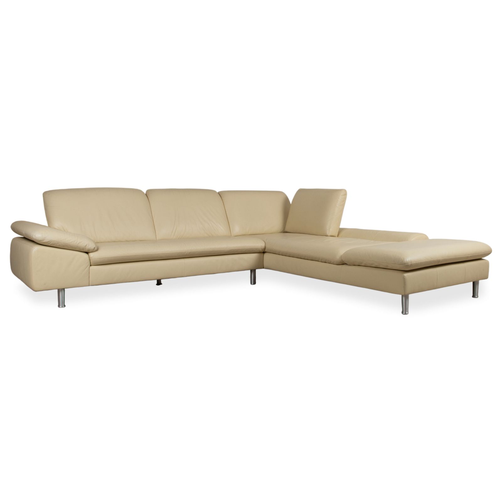 Canapé d'angle Willi Schillig Loop en cuir véritable crème beige, fonction manuelle