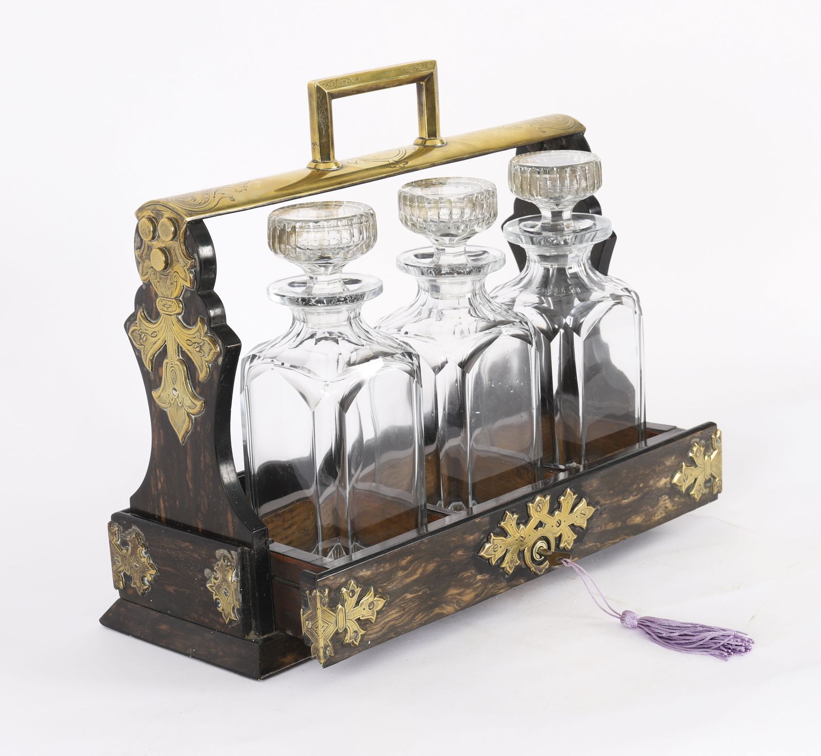 Victorian Coromande Three Cut  Crystal Decanter Tantalus C1870 photo vintage