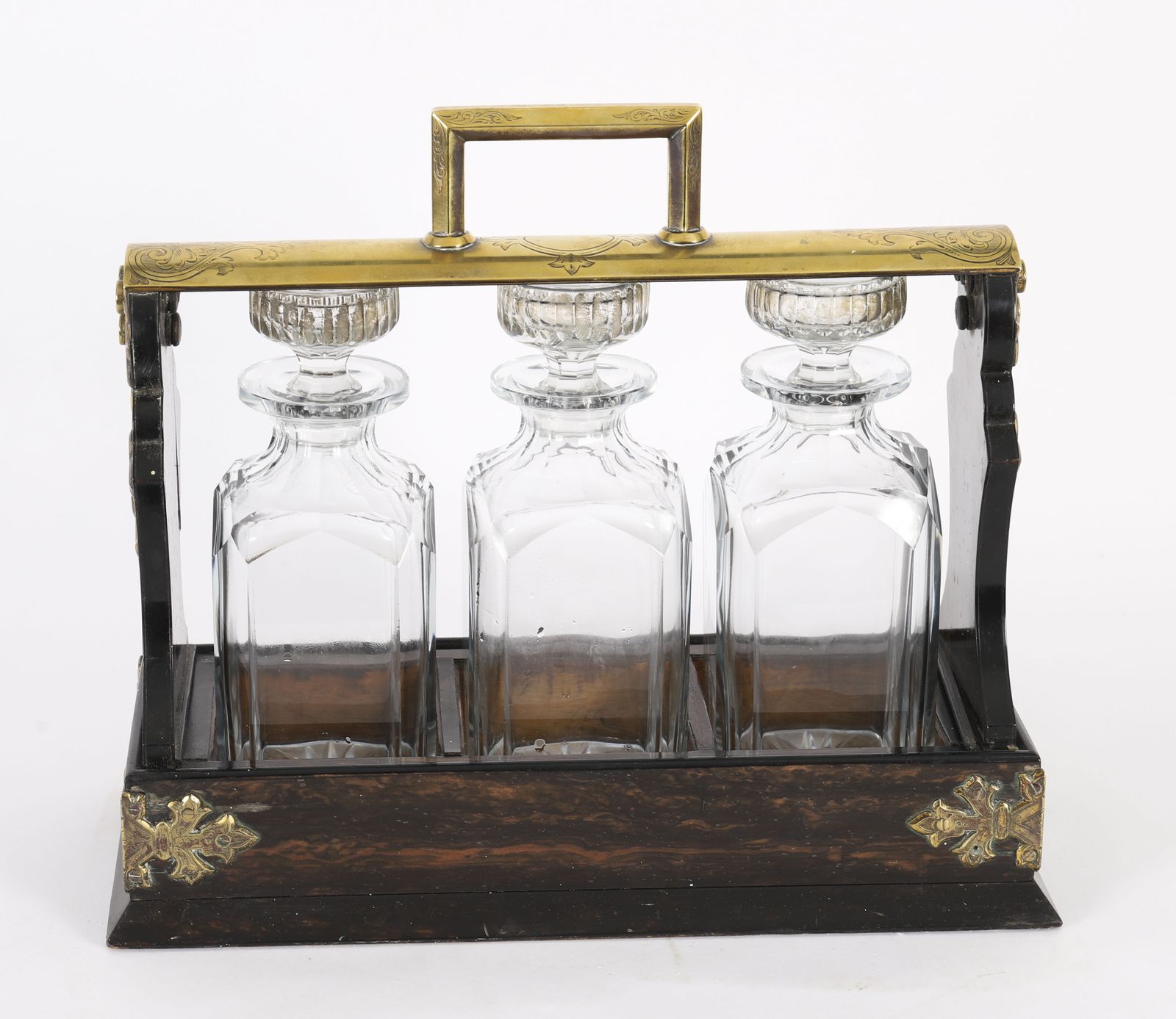 photo vintage Victorian Coromande Three Cut  Crystal Decanter Tantalus C1870
